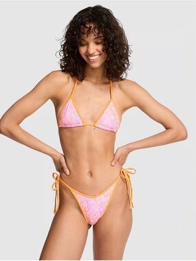 NWT Frankie’s Bikinis for VS Pink Floral Triangle Bikini with Orange Trim